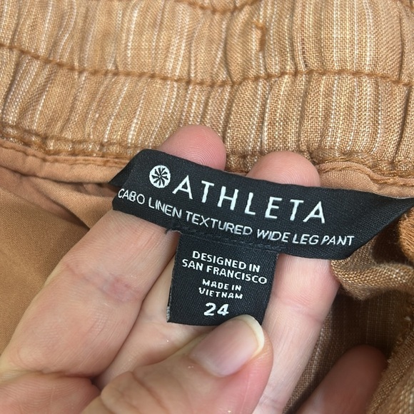 NWT Athleta Cabo Linen Textured Wide Leg Pant, Rain Dance Light Brown SIZE 24 - Picture 8 of 13